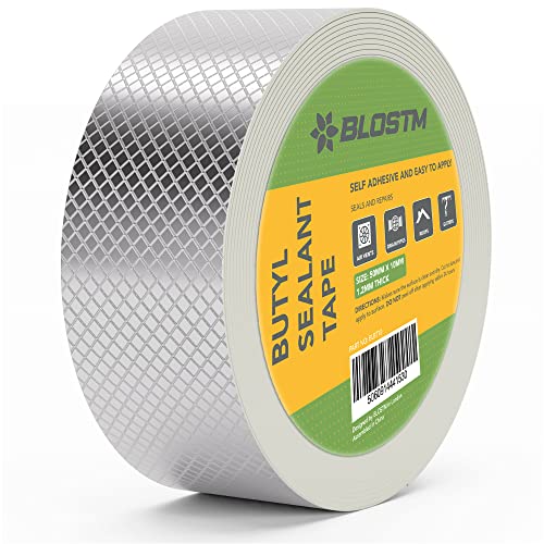 BLOSTM Nastro sigillante butilico – Nastro lampeggiante in gomma butilica atossica con rivestimento in alluminio, nastro adesivo impermeabile per perdite, riparazione del tetto - 50 mm x 10m