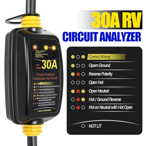 FAHKNS RV Surge Protector 30 Amp, Power Guard with Surge Protection up to 2100 Joules, Circuit Analyzer with Weatherproof and Fireproof Properties for Outdoor Use, Yellow/Blue Random by FAHKNS - Image 2