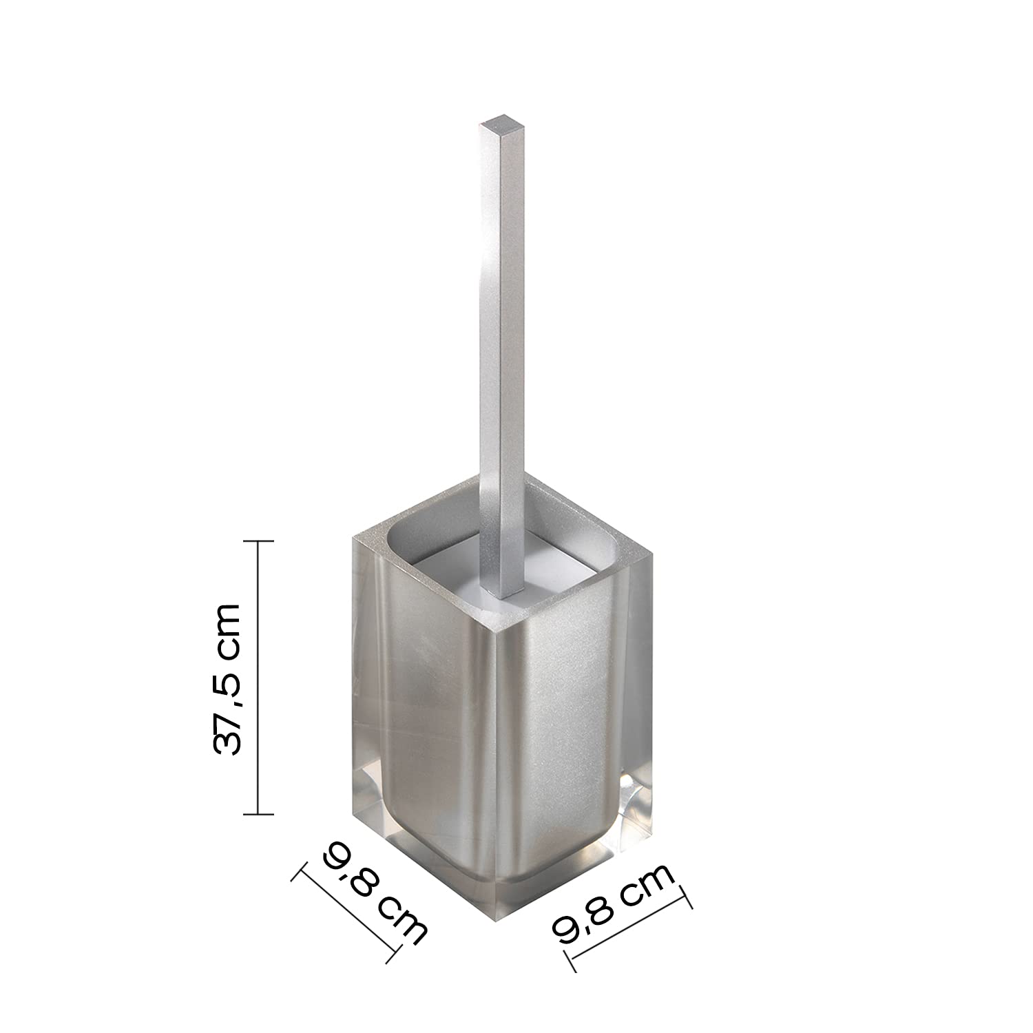 GEDY Auckland Scopino WC Argento, Misure e Peso: 37,5X9,8X9,8 CM & 0,855 kg, Realizzato in Resina Trasparente di Alta qualità, Scopino per WC Design di R&S Gedy, Fatto a Mano, 2 Anni di Garanzia