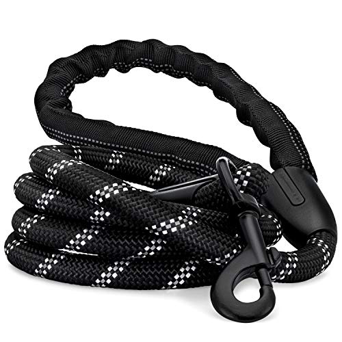 Strong Dog Leash, Reflective Rope, Chew Resistant Paracord for Medium and Large Dogs, Durable Metal Clasp, Attaches to Pet Collar (5 Foot, Black)
