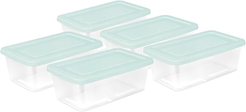 Miniatura 7 de Sterilite Paquete de 5 contenedores apilables con tapa, diseño de plástico transparente, 6 cuartos de galón