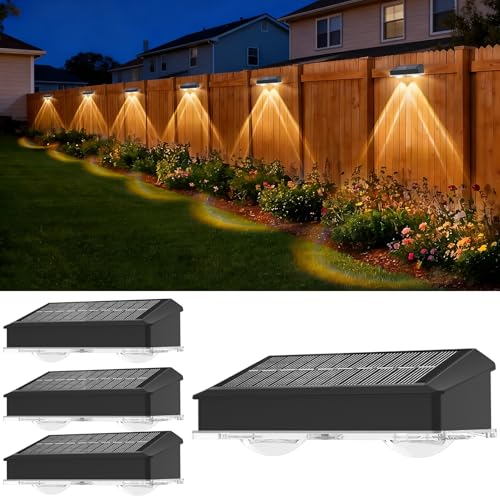 Sylvwin Lampade solari per esterni, confezione da 4 luci solari a LED, luci solari per pareti esterne, applique solari per scale, gradini, recinzioni, ringhiere, cortile, terrazza (bianco caldo)