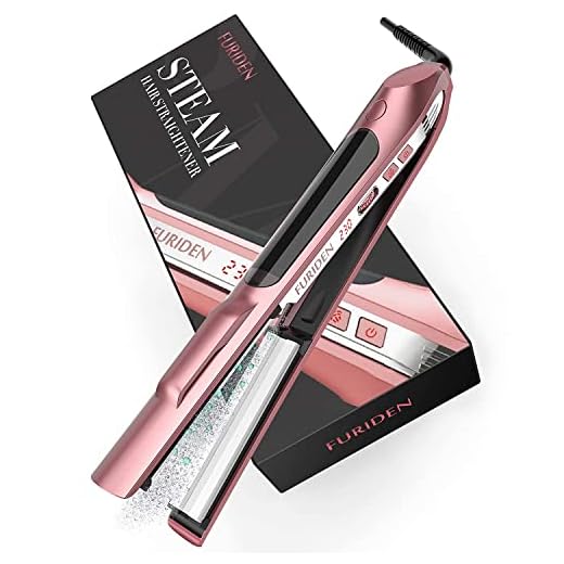 FURIDEN Steam Hair Straightener Flat Iron for Hair : Professional Ceramic Flat Iron for Hair Straightening with Digital LED Display, Dual Voltage (Rose Gold)