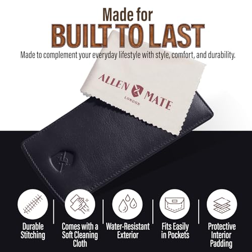 Image of ALLEN & MATE 100% Leather Slim Glasses Case for Reading and Computer Glasses for Men & Women