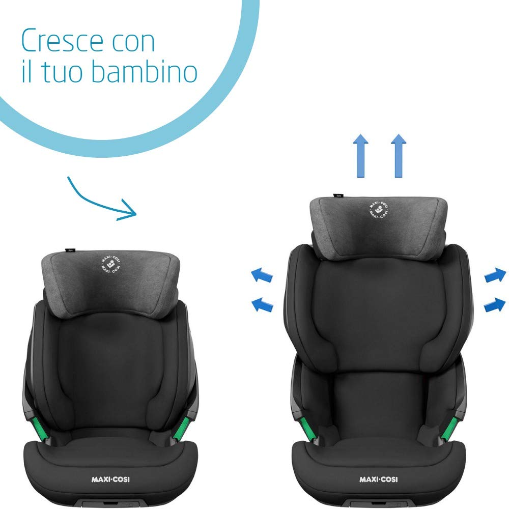 Maxi-Cosi Kore i-Size Seggiolino auto per bambini 3,5 - 12 anni, 100 - 150 cm, Seggiolino auto ISOFIX, Altezza/Larghezza regolabile, Sistema di protezione laterale SPS Plus, Authentic Black