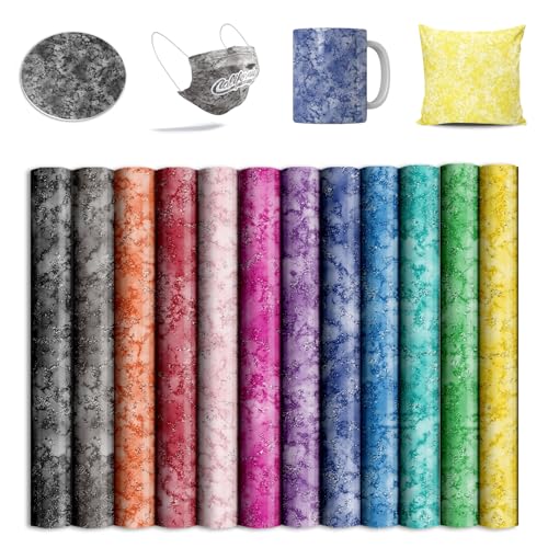 Glitter Marble Sublimation Transfer Ink Sheets for Sublimation Blanks Mug Tumbler T-Shirt Tote Bag 12 Sheets 12x12inch