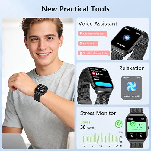 Image of Smart Watch, 1.85'' Smart Watches Women Men Make /Answer Call, Heart Rate /Blood Pressure /Sleep Monitor, 110+Sports Modes, Voice Control, Waterproof Fitness Watch Compatible for Android & iPhone