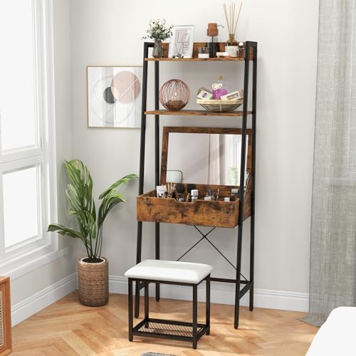 FIREFLOWERY Dressing Table with Stool, Vanity Table Set with Flip-up