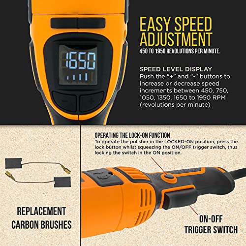 Dura-Gold Professional 7" Rotary Polisher Buffer Sander With Buffing & Polishing 8 Pad Kit, Led Variable Speed Rpm Control, Heavy-Duty High-Performance, Powerful 1200 Watts - Car Auto Paint Detailing #TOP4