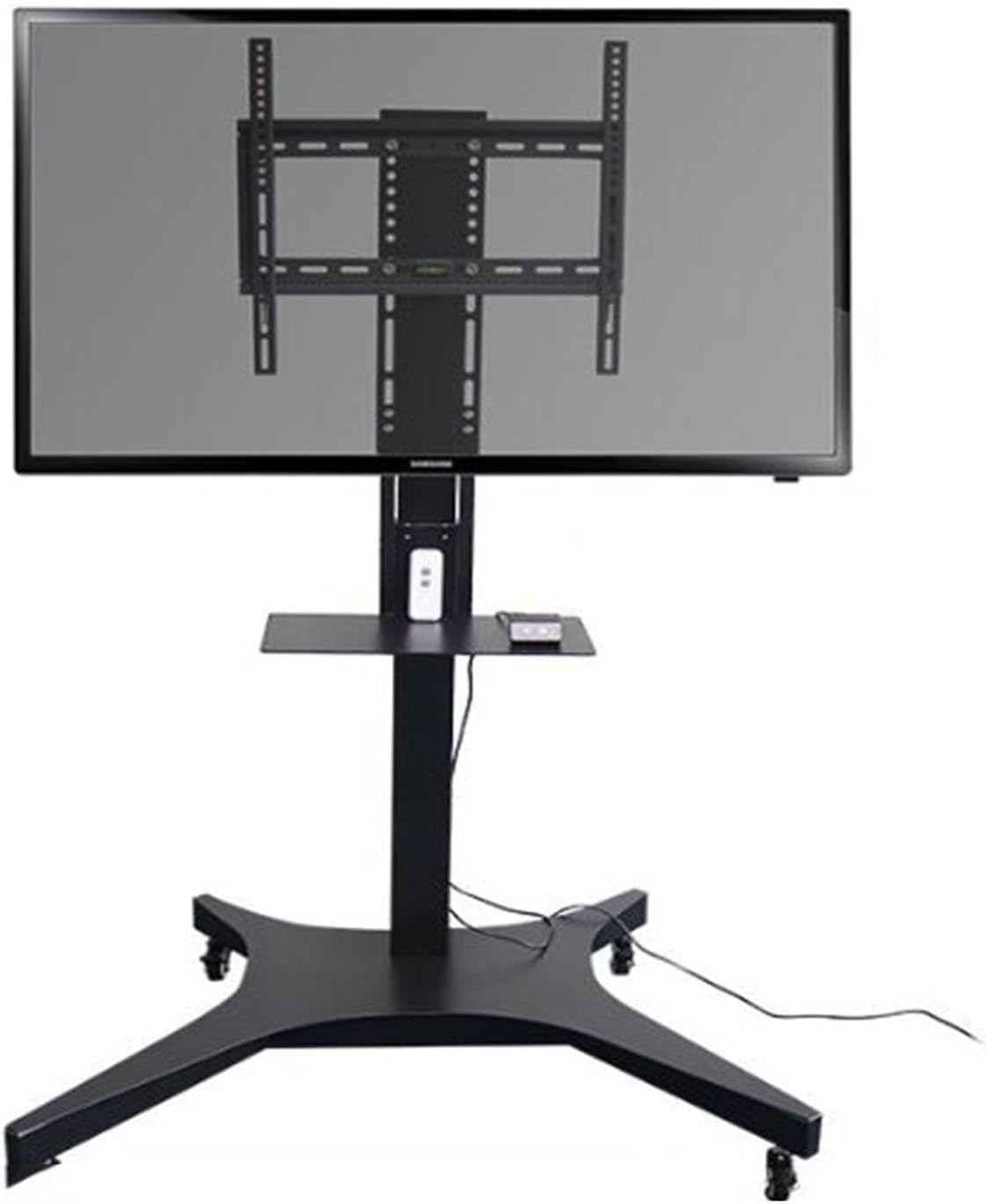 Mobile TV Cart Stand with Wheels - 360° Rotating Lifting TV Bracket,LCD TV Electric Remote Control Floor Cart,4 Step Height Memory Function,Motorized TV Lift Fits 32-75 Inch S