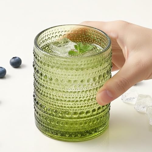 Image of Kookee Jupiter Vintage Hobnail Bubble Glass Old Fashioned Whiskey Glasses Set of 6 | Crystal Cocktail Tumblers for Bourbon, Scotch & Bar | 300ml (11761)