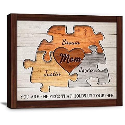 Dazella Personalized Mother's Day Gifts for Mom from Son Daughter Unique Birthday Presents for Mom Custom Puzzle Sign Canvas Prints Rustic Wall Art Home Decor Cover