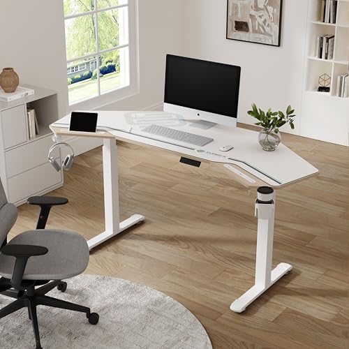 Image of EUREKA ERGONOMIC Standing Desk, 72 inch Electric Adjustable Height Desk,Wing Shaped Computer Desk Large Music Studio Table, Dual Motor&Slot, Maple