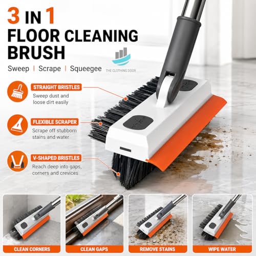 Image of 3-in-1 Bathroom Cleaning Brush with Wiper, Long Handle 180 Rotating Floor Scrub Brush for Tiles, Toilet, Kitchen & Bathroom, V-Shaped Bristles Cleaning Tool