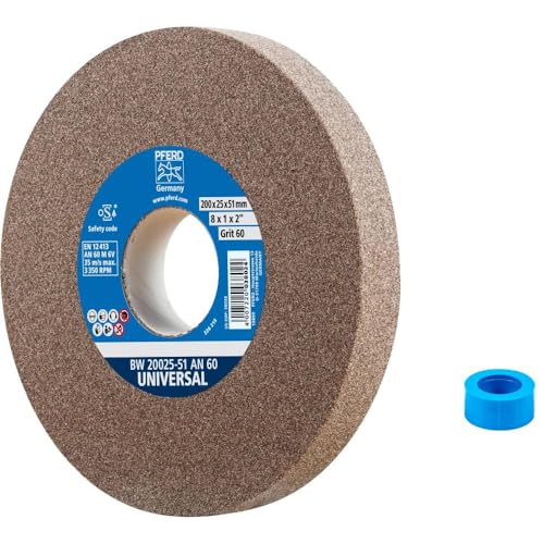 PFERD TOOLS Schleifbockscheibe UNIVERSAL, 200x25x51mm, A60, 39009719 – Harte Schleifscheibe für universelle Schleifaufgaben, mit Reduzierhülse (32mm)