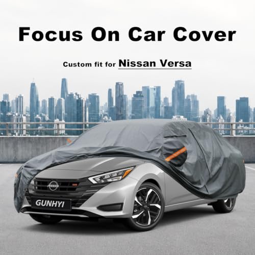Image of GUNHYI Premium Car Cover Custom Fit Nissan Versa, 16 Layers Heavy Duty Car Cover Waterproof All Weather with Zipper Door for Sun Rain Snow Dust Uv Protection