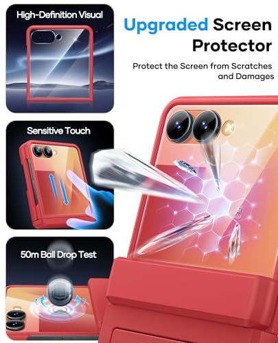 Image of ASAFCASE for Samsung Galaxy Z Flip 7 Case with Card Holder (3 Cards), Red | Rugged Hinge Protection, Outer Screen Protector, Shockproof Durable Phone Protective Cover Wallet Case for Galaxy Z Flip 7