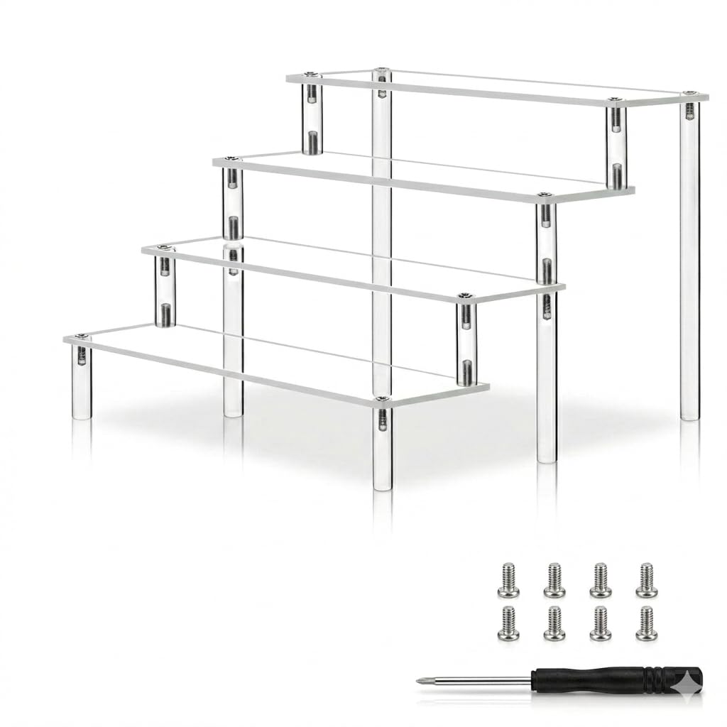 Lafefe Acrylic Display Stand, 30cm 4-Tier Clear Acrylic Riser, Perfume Stand and Cologne Organizer, Showcase Shelf for Collectibles Vinyl Figures, Cupcake Dessert Display Stand (1 Pack)