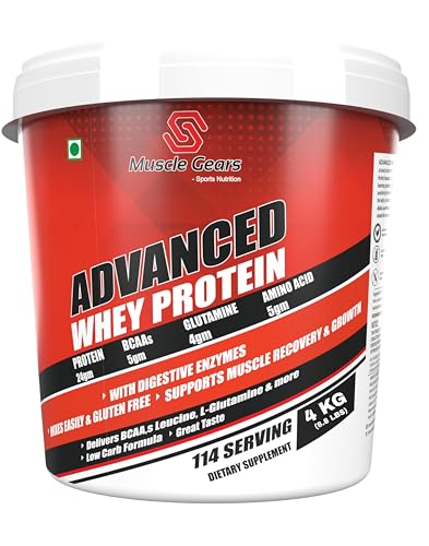 Image of Muscle Gears Advance Whey Protein Powder 10LBS for Men & Women | 24g Protein | Muscle Growth & Recovery | Gym Supplement | Chocolate | Shaker Bottle Free - 4KG Pack 1
