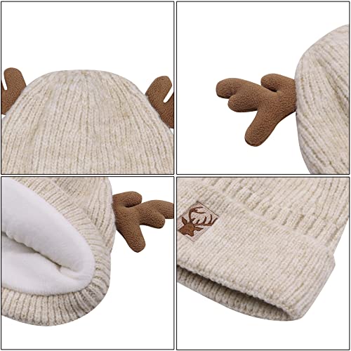 Gorro de Invierno para Mujer Beige con Cornamenta de Reno miniatura 6