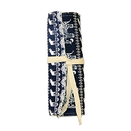 Preisvergleich Produktbild Rollmäppchen für Buntstifte Elefant 36 Federmäppchen Stifterolle Mäppchen Federmäppchen zum rollen Schlamperrolle Pinselrolle aus Canvas und Baumwolle Ideal für Reisen, Schule, Büro, Kunst / 36