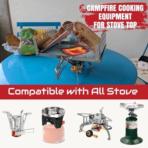 Bestargot 10" Campfire Grill & Camping Toaster for Backpacking Stove Top, Stainless Steel, Foldable, Portable, Compact - Camping Grates Over Fire Pit for Wood Stoves - Thumbnail 3