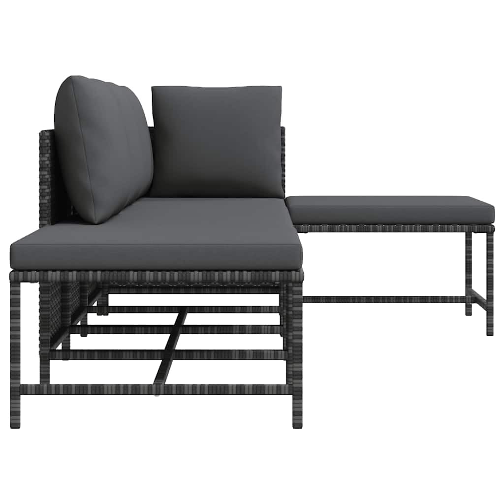 vidaXL Gartenmöbel 5-TLG. mit Auflagen Mittelsofa Ecksofa Fußhocker Sofa Lounge Gartenset Gartensofa Garten Garnitur Sitzgruppe Grau Poly Rattan