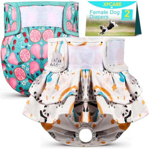 Image of XPCARE Reusable Dog Diapers - 2 Packs Absorbent, Leak-Proof for Female Dogs (Small)