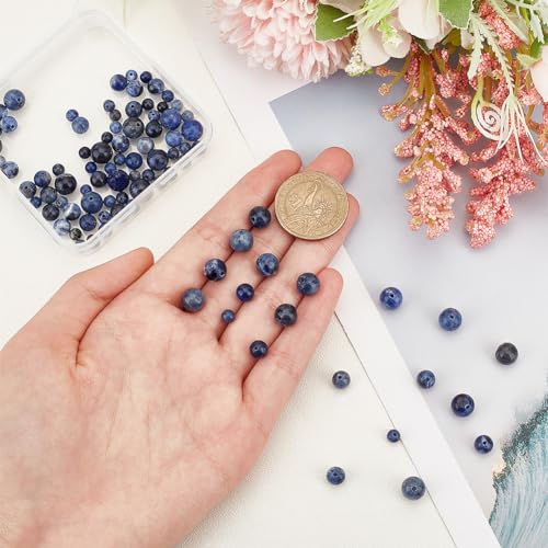 OLYCRAFT About 90~100Pcs Natural Sodalite Beads 4mm 6mm 8mm Blue Sodalite Stone Beads Round Natural Gemstone Bead Spacer Loose Beads with 1mm Hole for DIY Bracelet Necklace Earrings Jewelry Making - Image 3