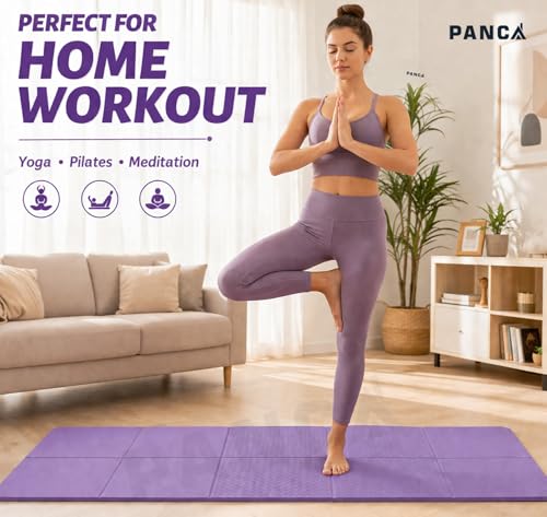 Image of PANCA Folding Yoga Mat for Exercise 8mm Thick Big Size Non Slip Workout Mat for Yoga, Meditation, Pilates, Gymnastics & Home Gym | Foldable Exercise Floor Mat for Men Women Kids (Purple)
