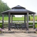 AMERLIFE 13X15FT Hardtop Gazebo, Hexagon Metal Patio Gazebo, Double Tiered Patio Pavilion with Aluminum Foot, Dual Rails, Ceiling Hook and Bench for Patio, Garden, Backyard Shade