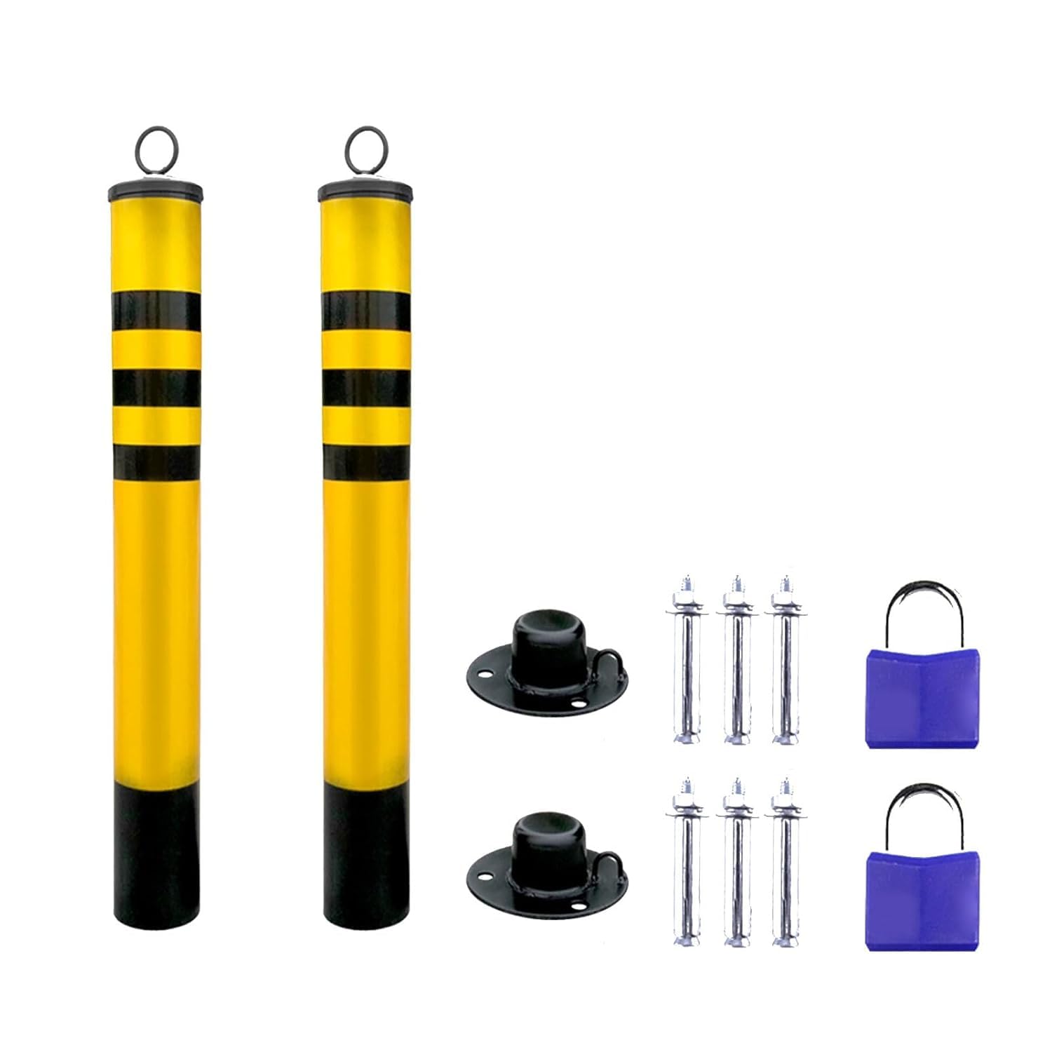 SGKOMN Yellow Safety Bollards - High Visibility Steel Security Posts for Driveway, Parking Barriers & High-Traffic Areas, Ideal for Door Front Protection, 2pcs-23.6in