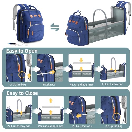 Image of ISMGN Diaper Bag Backpack with Changing Station, Large Diaper Bag, Multifunctional Diaper Bag, Blue