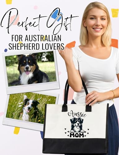 Bolsa tote de lona con cierre de cremallera superior y correa para hombro, ideal para cumpleaños, Día de la Madre y Navidad — para mamás de Australian Shepherd miniatura 4