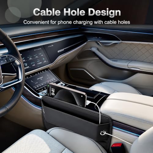 Image of Car Seat Gap Filler Organizer for Car, SUV & Truck | Premium Leather Seat Gap Storage Box | Prevents Phone, Keys & Coins from Falling | Universal Fit 0.2-1.2 Inch Gap | Black, 1 Pack