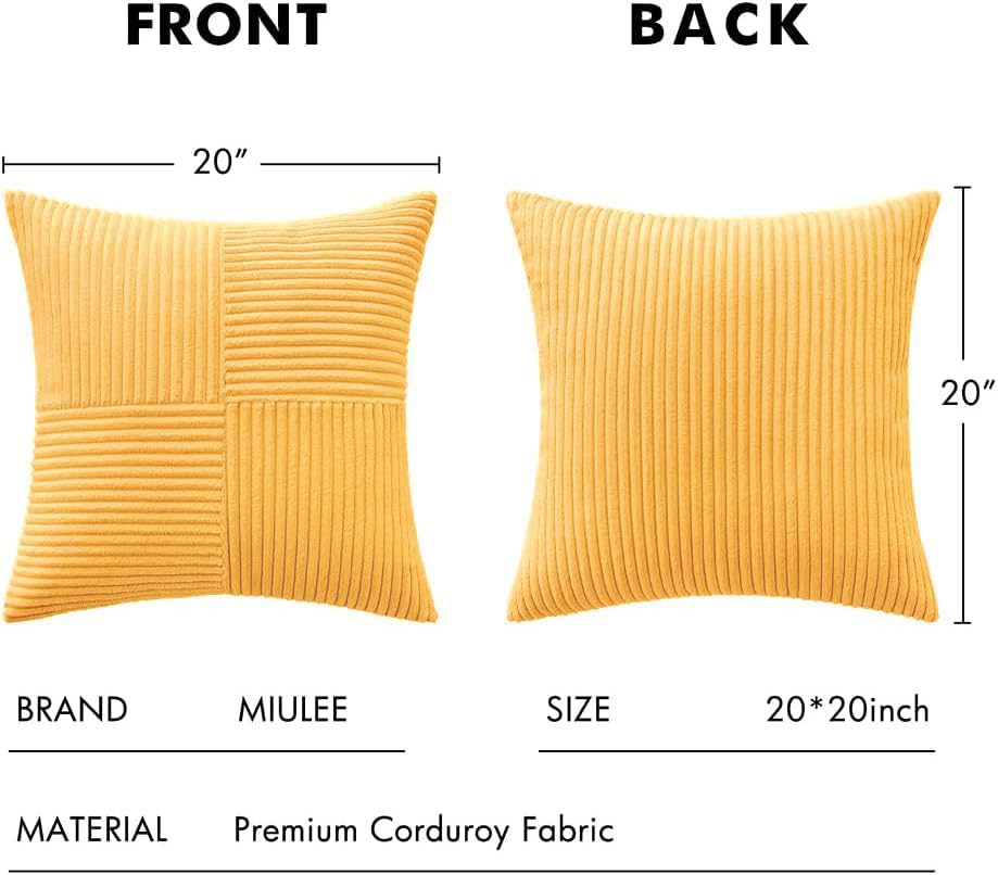 Image of MIULEE Yellow Decorative Throw Pillow Covers 18x18 Inch for Couch Bed Sofa Pack of 2 Boho Farmhouse Throw Pillows Soft Cross Corduroy Patchwork Textured Cushion Cases