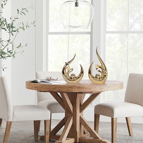 2 PCS Gold Decor Accents Mid Century Modern Decor Golden Living Room Decor Ceramic Sculpture Centerpiece Table Decorations Centerpieces for Tables Kitchen Shelf Bookshelf Office Dining Table Decor - Image 5