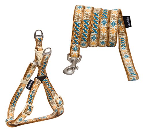 TOUCHDOG 'Caliber' Embroidered Designer Fashion Pet Dog Leash and Harness Combination, Medium, Brown