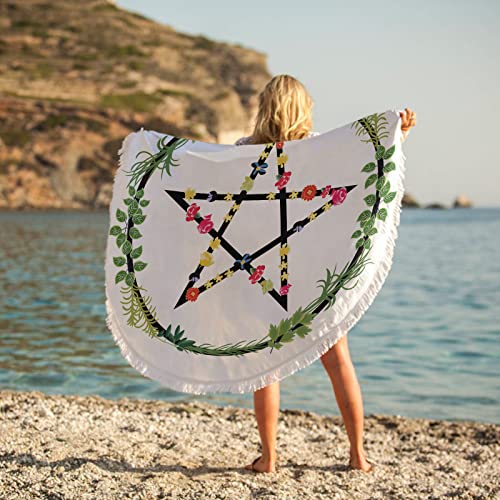 Leo Bon Large Round Beach Towel Blanket – Pentagram Microfiber Terry Beach Roundie Circle Picnic Carpet Yoga Mat 59 Inch Across #TOP2