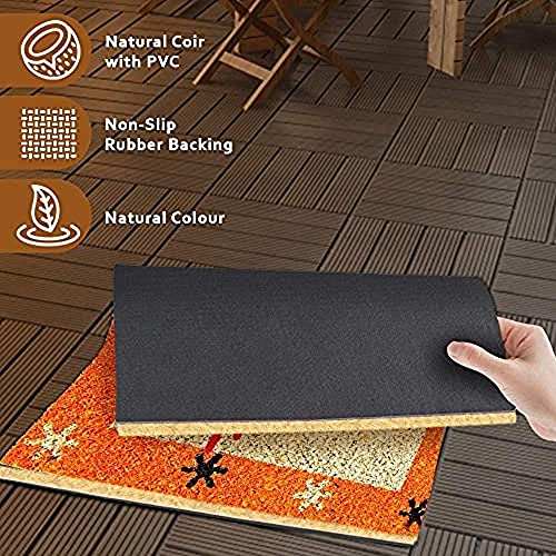 Image of Onlymat Christmas Coir Doormat With Non-Slip PVC Backing for Gateway, Entryway, Outdoor, Indoor, Patio- Durable and Large, Weatherproof Multicolour, Merry Christmas and Reindeer Printed Rug (60cm x 1.5cm x 40 cm)
