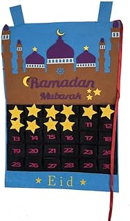 Ozgkee Eid Felt Ramadan Calendar Countdown, Eid Mubarak Countdown Calendar Felt Eid Mubarak Advent Calendar Ramadan Party Decoration (sky blue)
