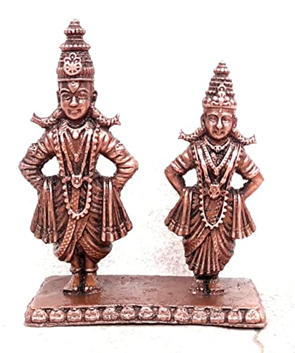 Image of Copper Idols India, 3.2 inches, Handmade Vitthal Rukmani Stand, 210 Grams, Patina Antique Finish, Pack of 1 Piece