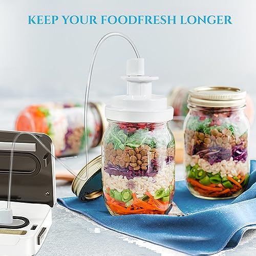 Mason Jar Vacuum Sealer Kit for Food Saver Jar Sealer Attachment,Food Storage with Accessory Hose for Regular and Wide Mouth Mason Jars