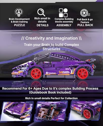 Image of Mechanical Super Car Building Blocks Set (470 PCS) | Pull Back Function, Openable Doors, Rubber Wheels | Highly Detailed Car Model Educational Construction Toy for 6+ Age