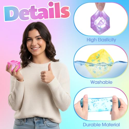 Image of Gemscream Stress Cube Bulk Slow Rising Ice Cube Stress Ball Sensory Squeeze Cubes Halloween Goodie Bag Stuffing for Adult Birthday Gift Anxiety Relief Party Favors(24 Pcs,Yellow, Pink, Purple, Blue)