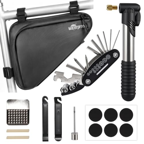 NDakter Bike Frame Bag with Repair Kit, Bicycle Tire Repair Tool Kit Set with Pump & 16-in...