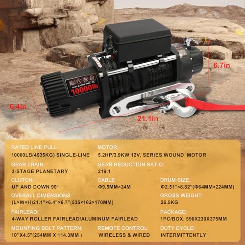Winch eléctrico 10000 lb motor 12V control remoto para vehículo miniatura 5