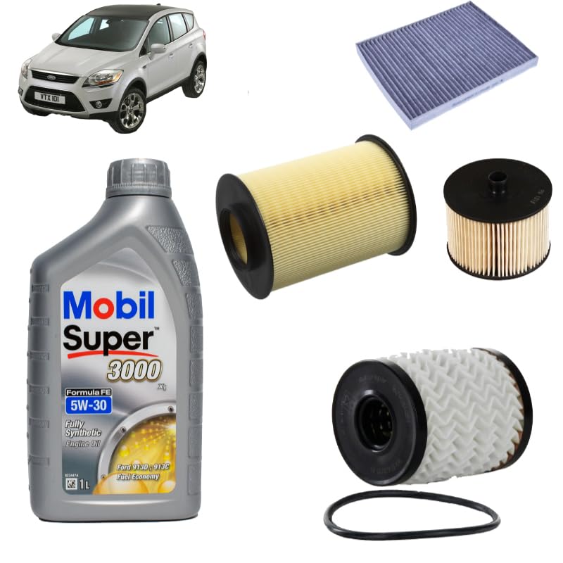Kit tagliando 4 filtri + 6L olio Mobil FE 5W30 per Ford Kuga I 2.0 TDCi gasolio 2008-2012