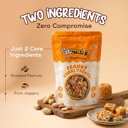 Image of GetKrrackin! Peanut Chikki Bites - 200g Each | Crushed Peanut Gajak Treats with Jaggery | No Added Colors or Preservatives | Crunchy Gazak | Gud Patti | Kadalai Mittai | Indian Sweets & Snacks