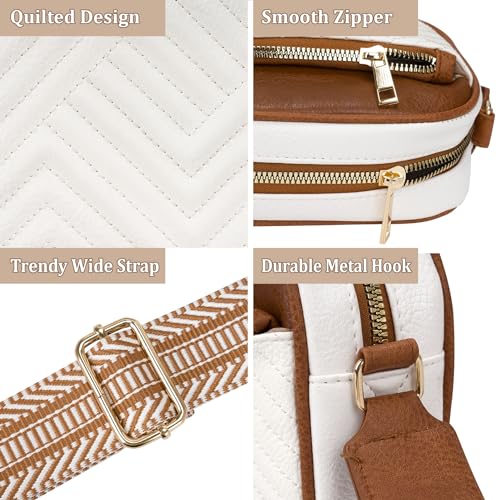 Crossbody Bags for Women, Quilted Shoulder Bag with Adjustable Wide Strap, Small Camera Crossbody Purses for Women, Trendy White Handbag Multi Compartment for Travel Shopping Work3
